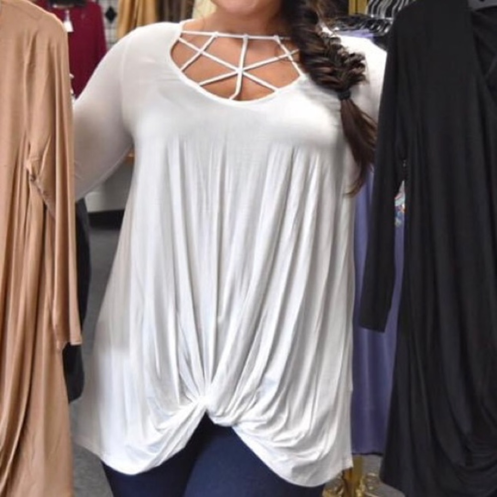 dressy white tunic top with straps at the top